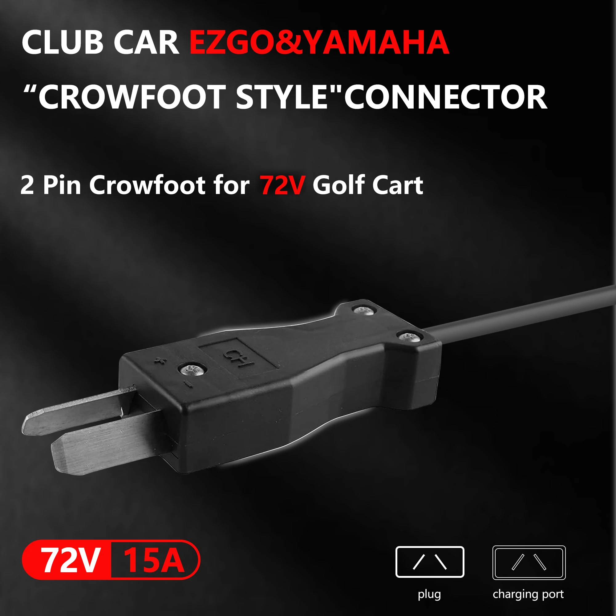 72V 15A Golf Cart Lead-Acid Battery Charger 2 Pin Crowfoot Plug for EZGO Club Car Yamaha Trickle Charge Cool Fan IP67 Waterproof