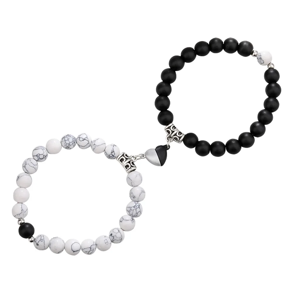 2 قطعة/المجموعة الحجر الطبيعي مطرز القلب المغناطيس الجذب أساور للأزواج للنساء الرجال بسيط الحب العلاقة سوار مجوهرات