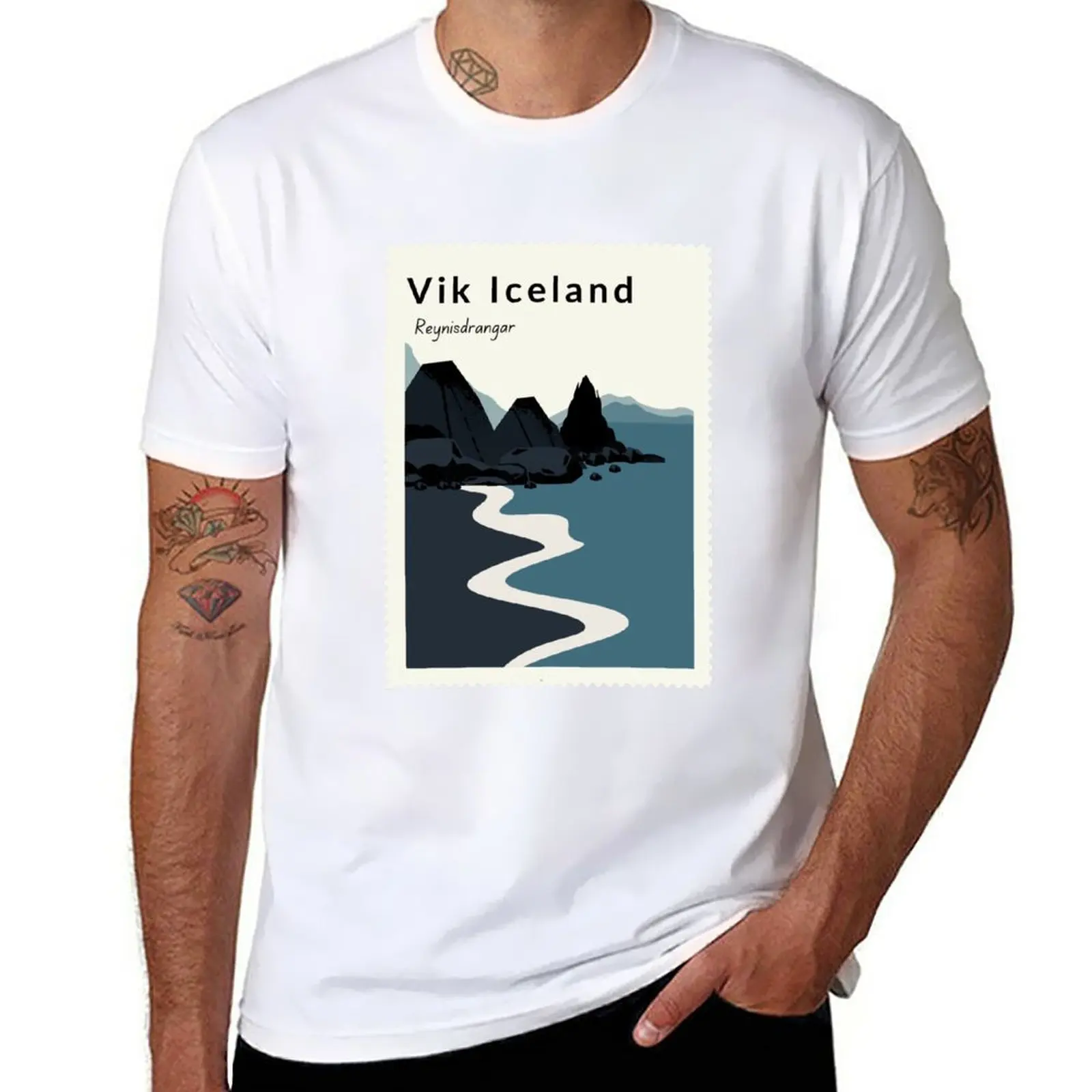 

New Vik Reynisfjara Black Sand Beach, Iceland Stamp T-Shirt t-shirts man shirts graphic tees fruit of the loom mens t shirts