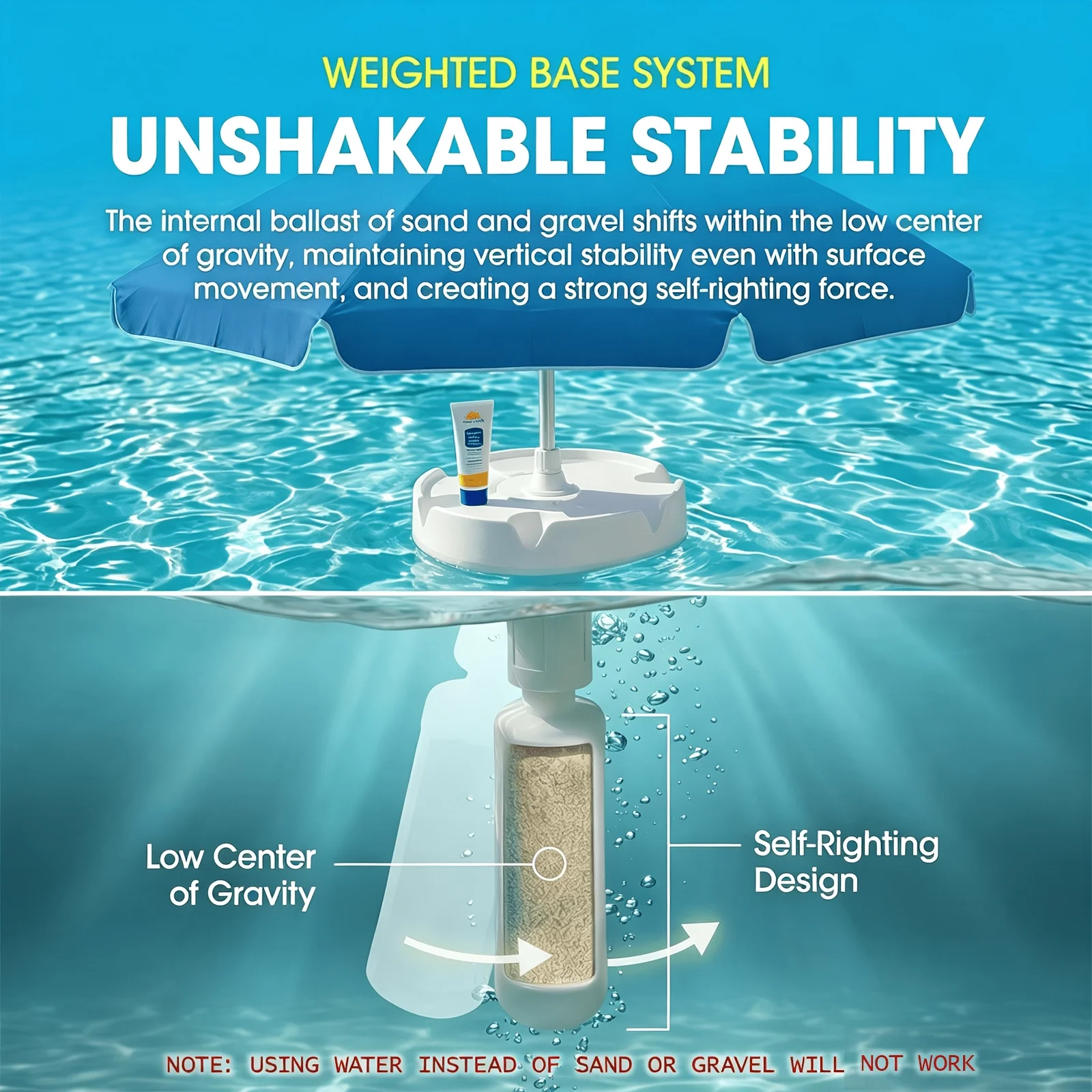 7ft Floating Umbrella for In-Pool Use, Pool Shade Umbrella with Base Cup Holder & Carry Bag, Portable Sun Shelter for Pool image 2
