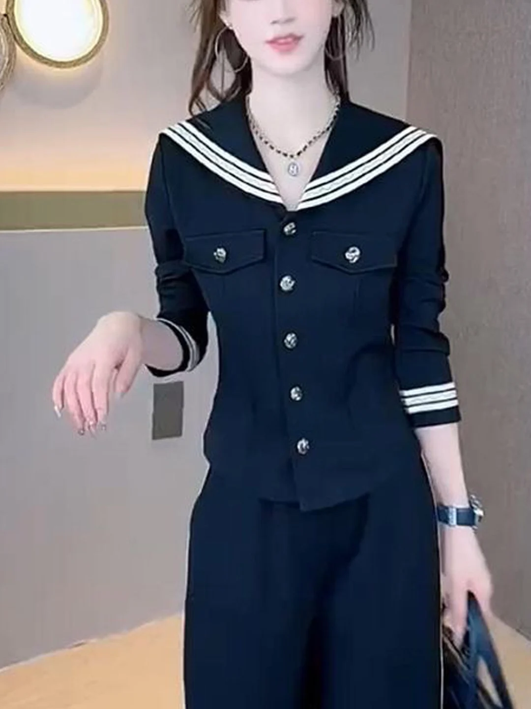 Fashionable Women's Two-Piece Set High Waist Straight Leg Pants And Shoulder Wrap Short Coat Slim Fit Casual Outfit