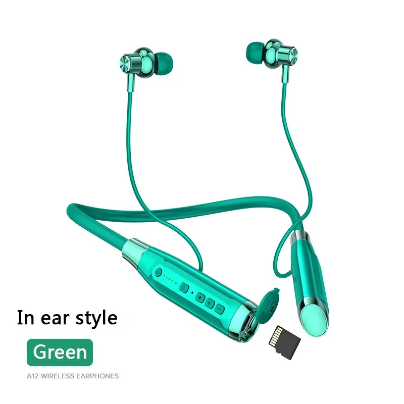 New Hot Sales Bluetooth Wireless Headset Hanging Neck Ultra Long Standby Earphones Half In Ear Earbuds Sports Pluggable Card