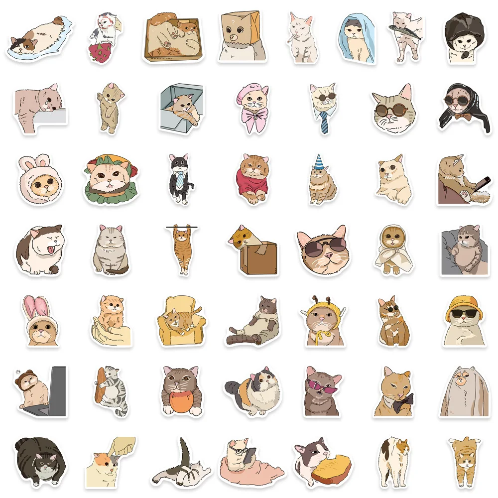 50 pezzi adesivi decorativi simpatico e divertente gatto re adesivi per album fatti a mano con tazza d'acqua per notebook, bagagli fai da te