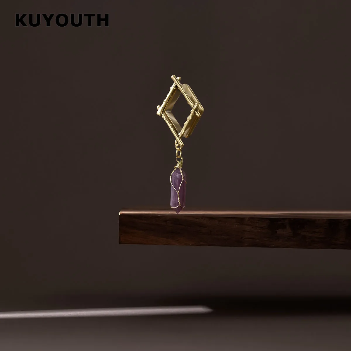 

KUYOUTH 2PCS Amethyst Pendant Ear Tunnels Rhombus Stretchers Copper Expanders Plugs Body Piercing Jewelry