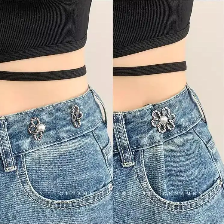 1/2/4Pairs Waist Metal Flower-shaped Adjustable Tighten Simple Decoration Couple Buckles Pant Size Change From Large To Small