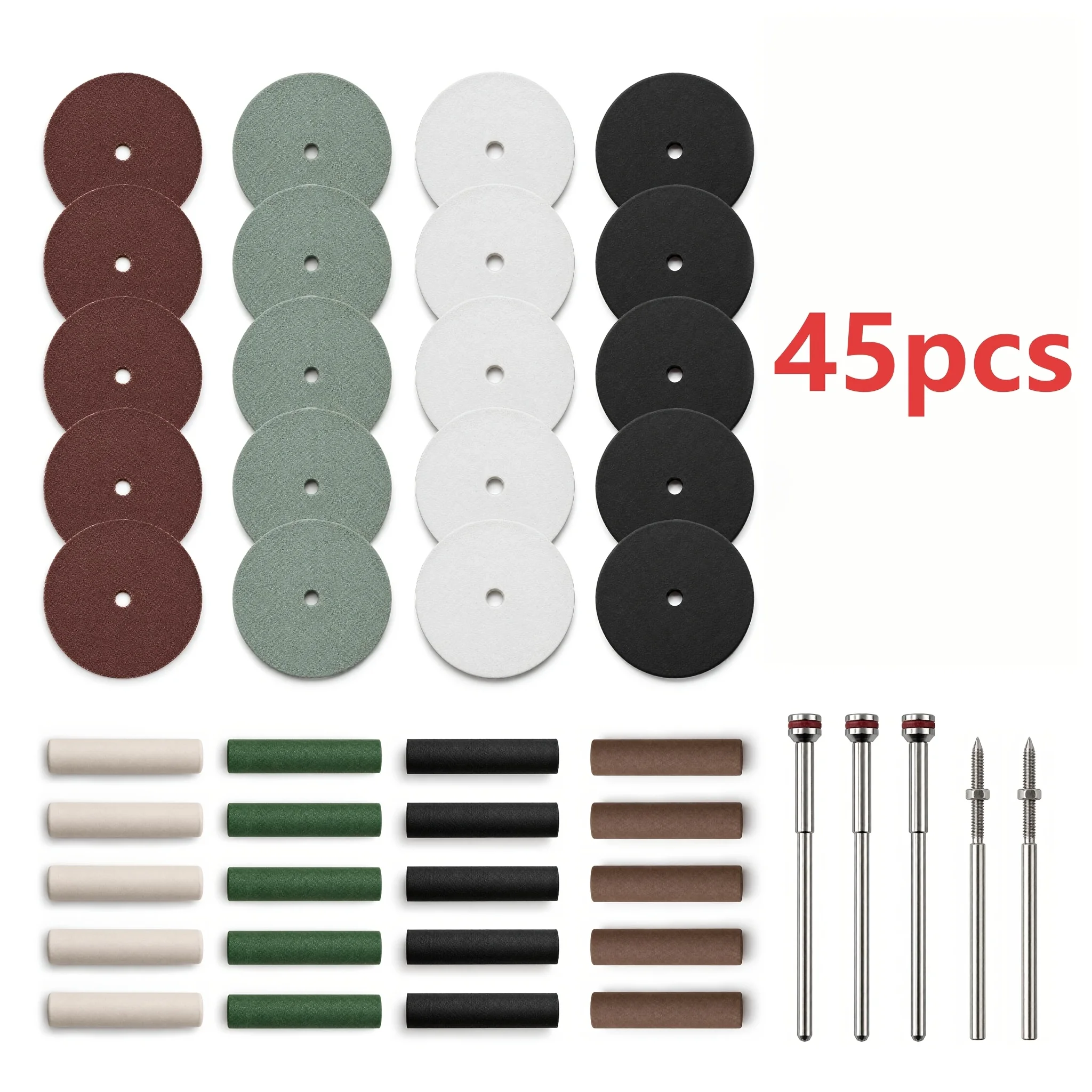 45pcs Boxed Polishing Wheel Set 2.35mm shank 40 Buffing Pads with 5 Collet Holders for Jewelry Mixed Polishing Wheels with Grit