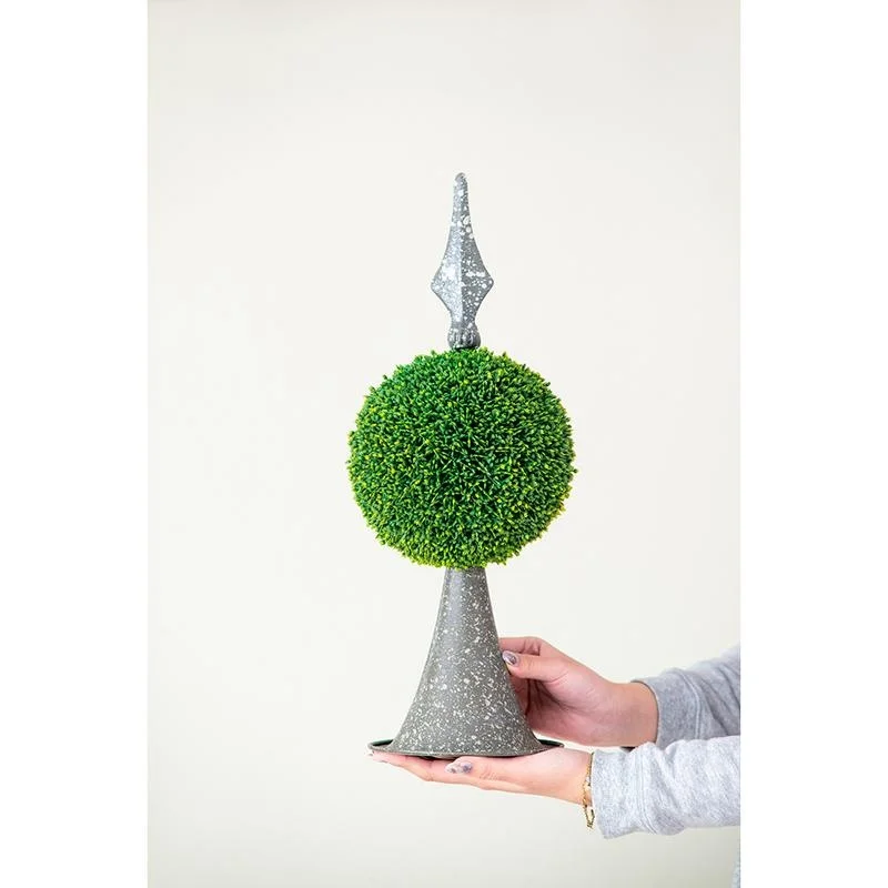 

7x7x17 Inch Artificial Boxwood Sphere on Metal Stand