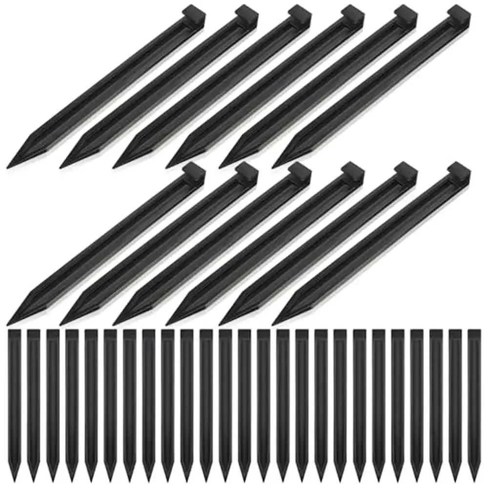 

100 Pcs Garden Landscape Stakes 10 Inch Anchoring Yard Edging Coil Grass Board Durable Plastic Black Stakes Garden Fixing &