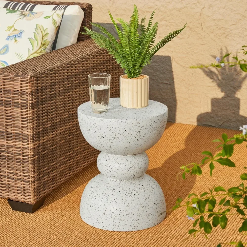 

Modern 17.75" Heavy Duty Faux Terrazzo Accent Table - Sturdy Indoor Outdoor Side & Plant Table in Faux White