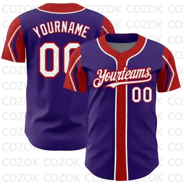 Custom Paarse Serie Patroon Honkbal Jersey Mannen En Vrouwen Shirt 3d Bedrukt Shirt Team Shirts Hiphop Unisex Tops