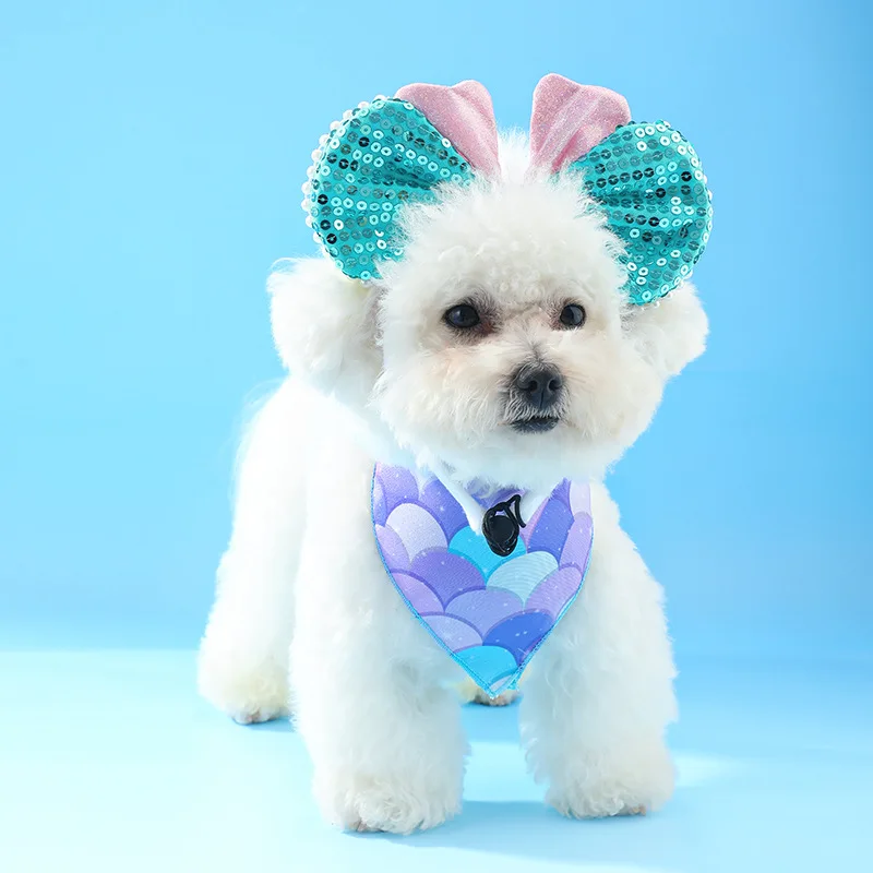 Mermaid Pearl Beach Fish Scale Pet Headband Small Medium Dog Scarf Stylish Beach-Themed Accessory for Your Four-Legged Friend
