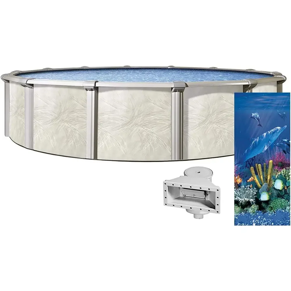 24' Round Above Ground Swimming Pool with 52 Height, Overlap Liner and Widemouth Skimmer Bundle, Resin Protected Steel Walls