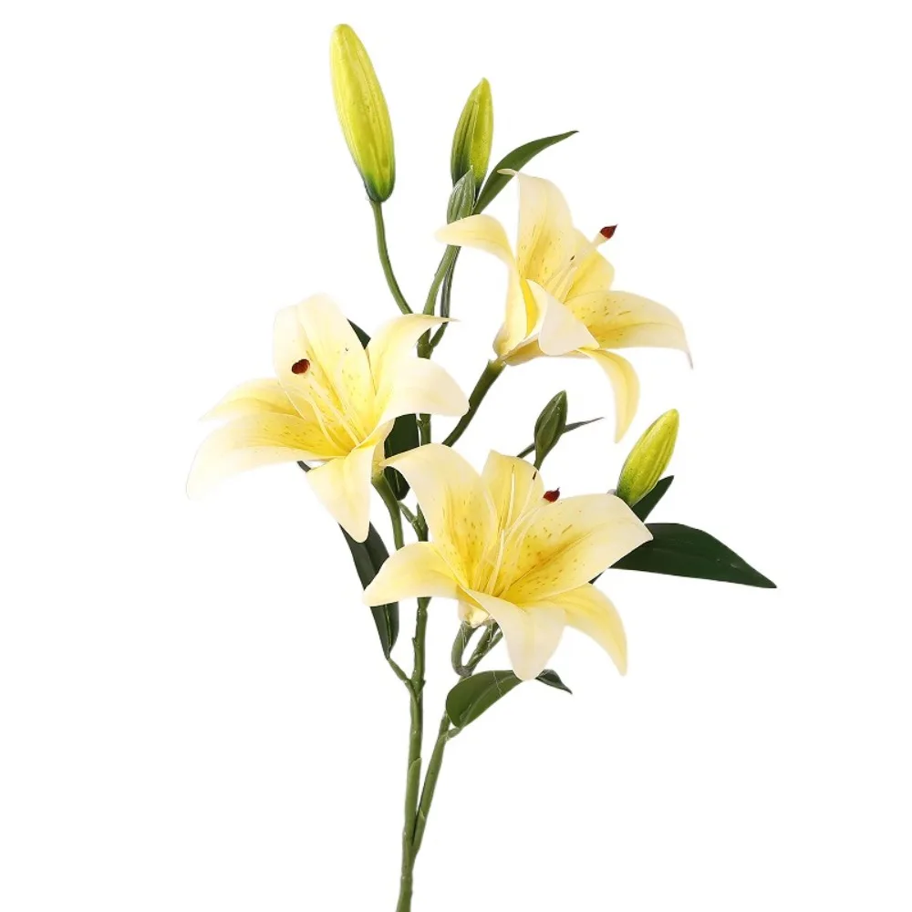 Ramo di fiori artificiali da 80 cm Real Touch Plastica Seta Lilium Brownii Fiore Fatto a mano Eleganti fiori finti Soggiorno Desktop