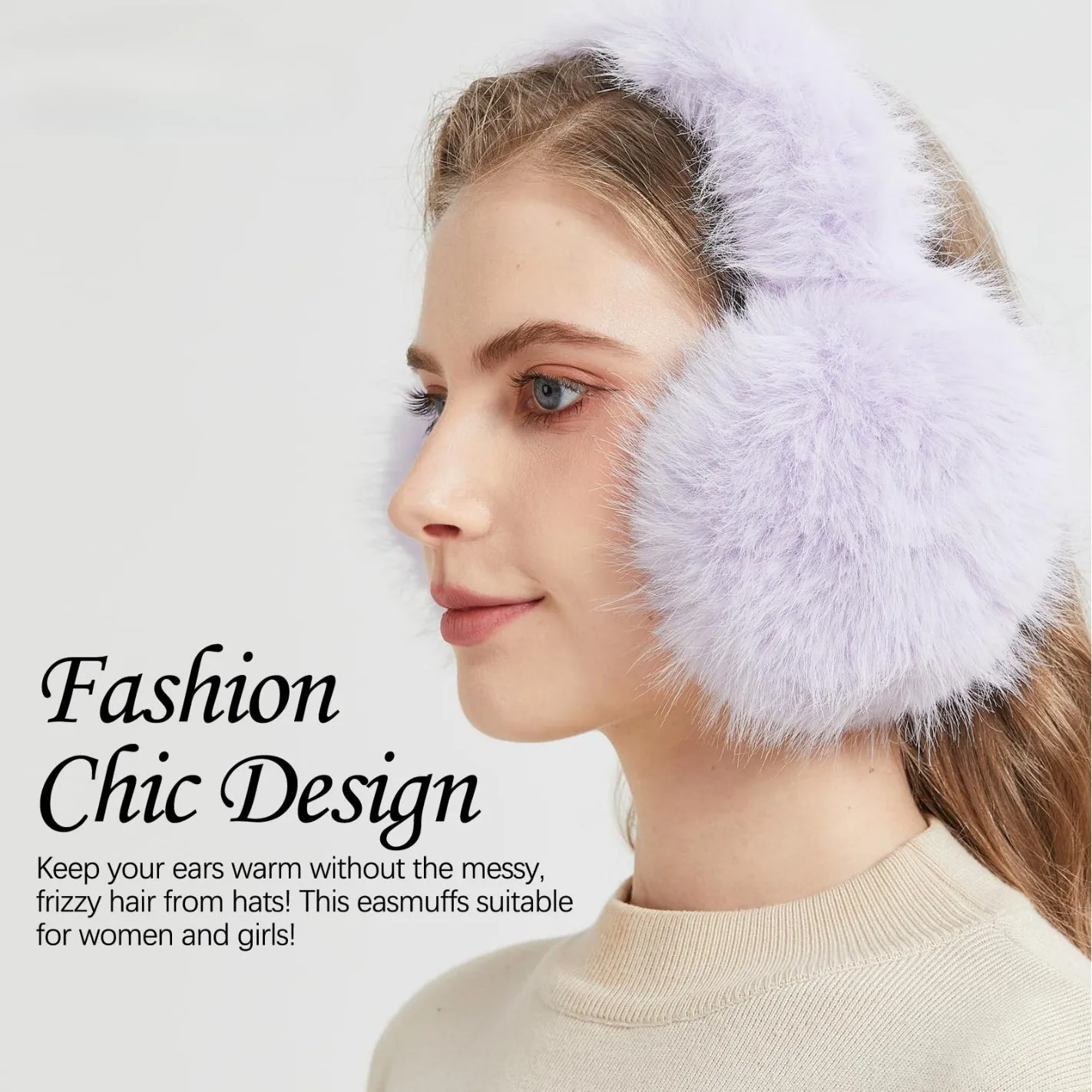أغطية أذن من فراء الأرنب الصناعي - قابلة للطي ولطيفة بلون سادة مقاومة للرياح للشتاء في الهواء الطلق