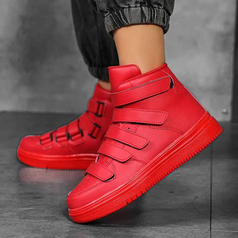 HKDQ Leather High Top Sneakers Men Original Red Men's Casual Sneakers Fashion Design Platform Sneakers Man zapatillas de hombre