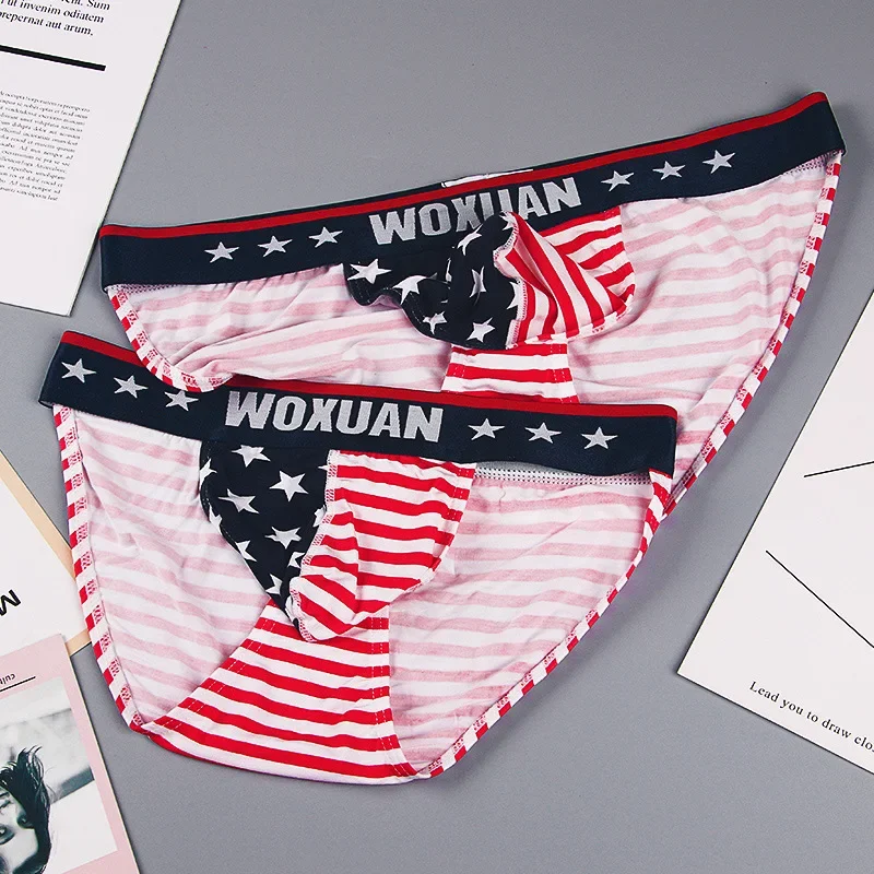 Men\'s Underwear American Flag Printed Briefs Breathable Comfortable Soft Male Panties