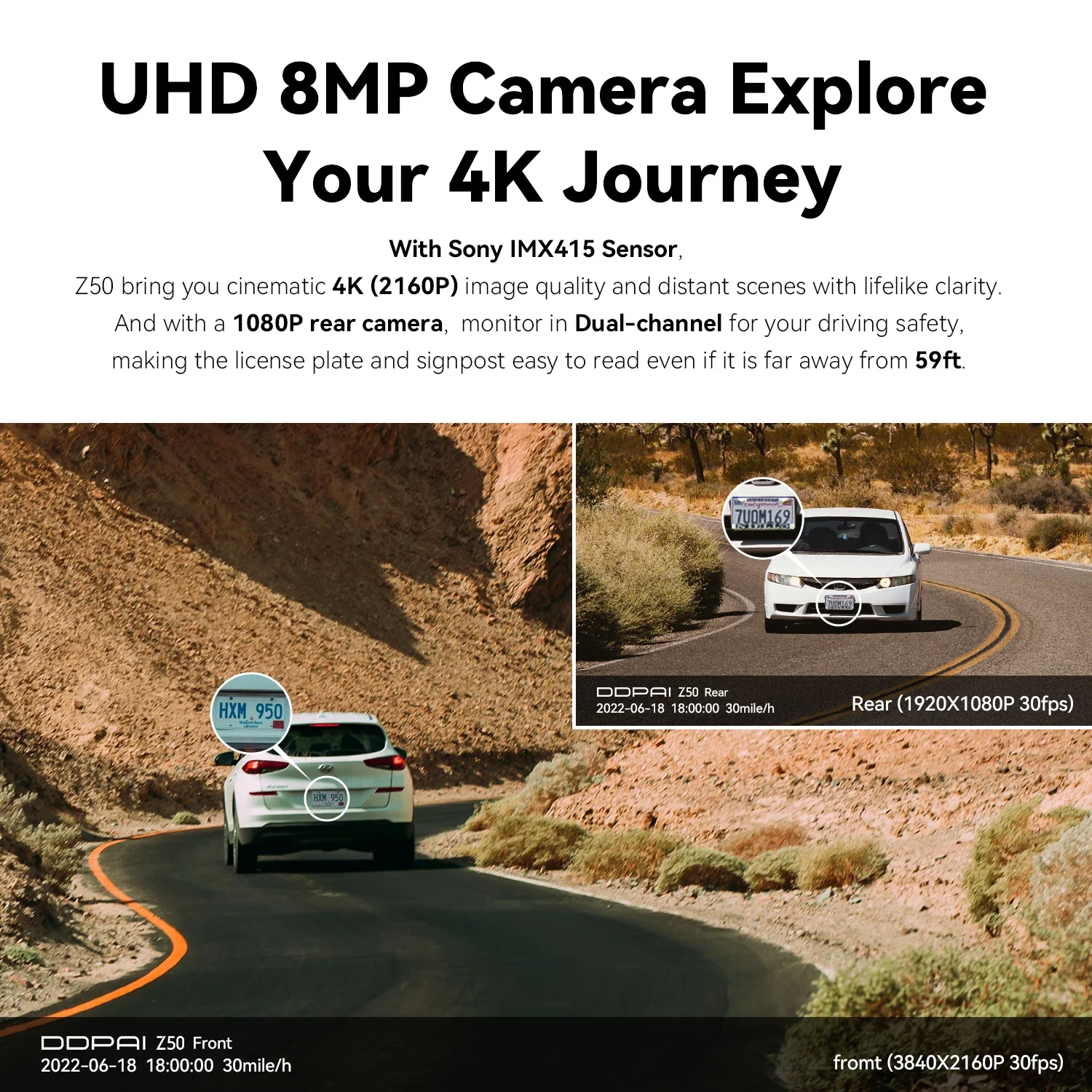 DDPAI 4K Dash Cam Z50 Ingebouwde WiFi GPS ADAS Dual Dash Camera Auto DVR 4K Front Cam Ondersteuning Achter Cam 24H Parkeermonitor