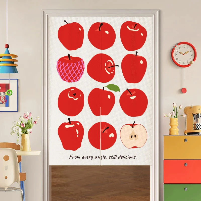 VIKAMA Red Apple Collection Linen Door Curtain, 6 Assorted Designs, Noren Doorway Tapestry for Kitchen Bedroom