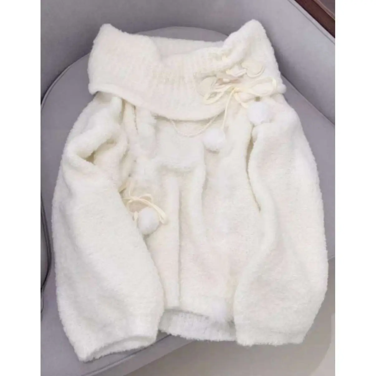 Jersey de punto con lazo fino coreano Y2K para mujer, suéter holgado japonés de encaje dulce para oficina, trajes Y2k de gran tamaño para otoño e invierno