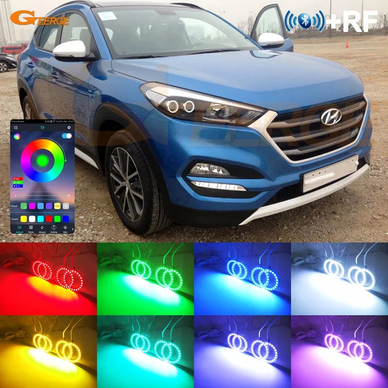 현대 투싼 TL TLE 2015 2016 2017 2018 블루투스 호환 앱, 멀티 컬러 울트라 브라이트 RGB LED 엔젤 아이즈 헤일로 링