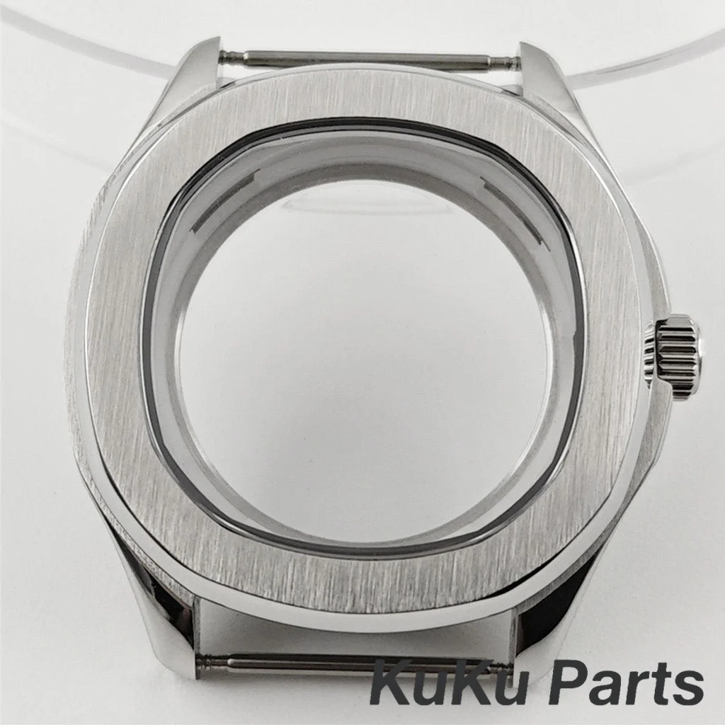 NH35 40mm Silver Sapphire Crystal Stainless Steel Watch Case for NH34 NH35 NH36 NH38 Movement for Nautilus AQUANAUT Case Parts