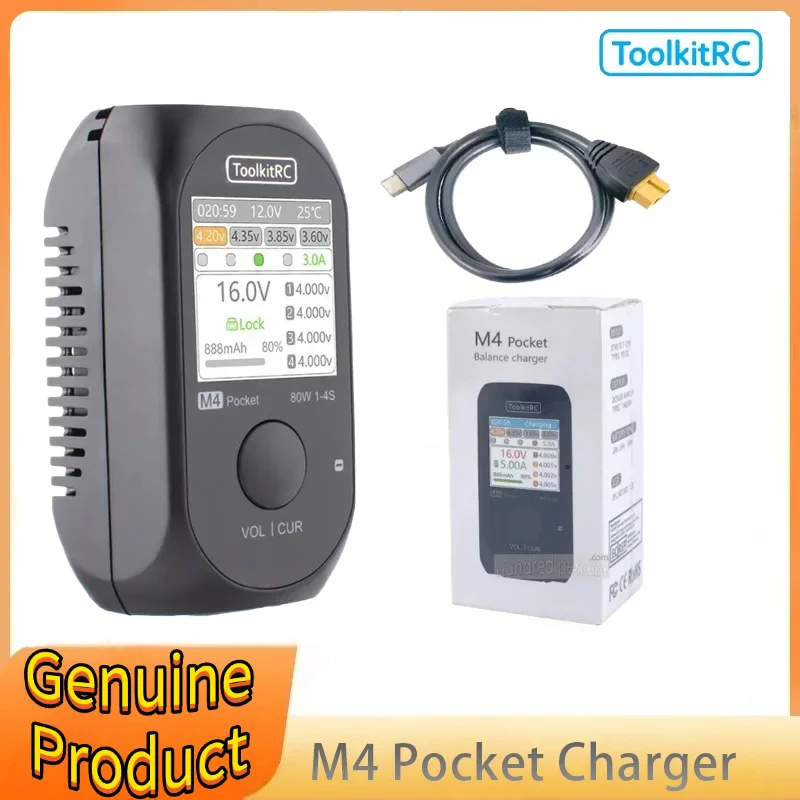 

ToolkitRC M4Pocket 80 Вт M4P 5A Мини-умное компактное зарядное устройство Встроенный выход USB-C XT30 XT60 для 1-4S Lipo LiHv LiFe батареи