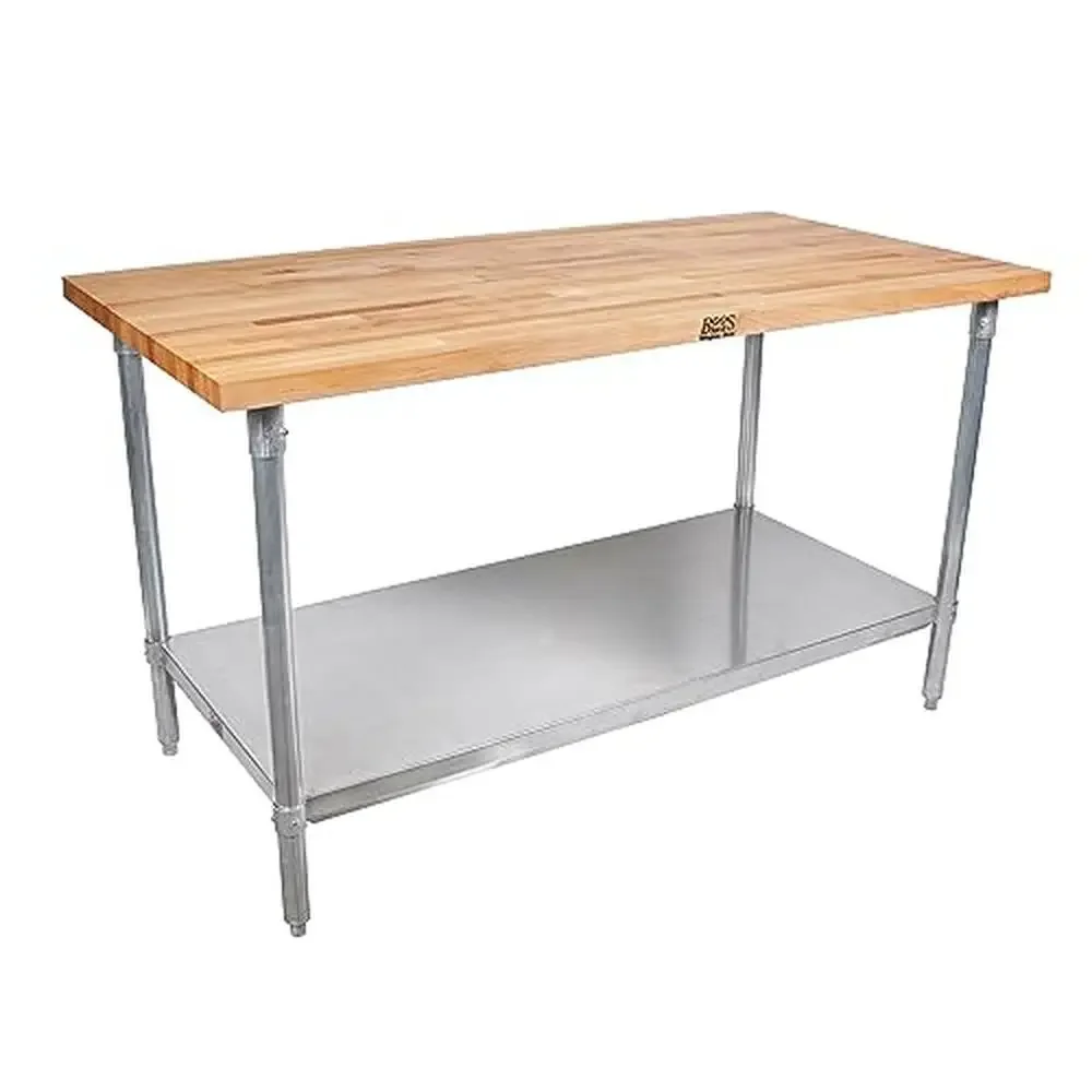 

60x30x1.5" Maple Wood Counter Top Cutting Board Work Table with Adjustable Shelf NSF Approved Galvanized Steel Base Commercial