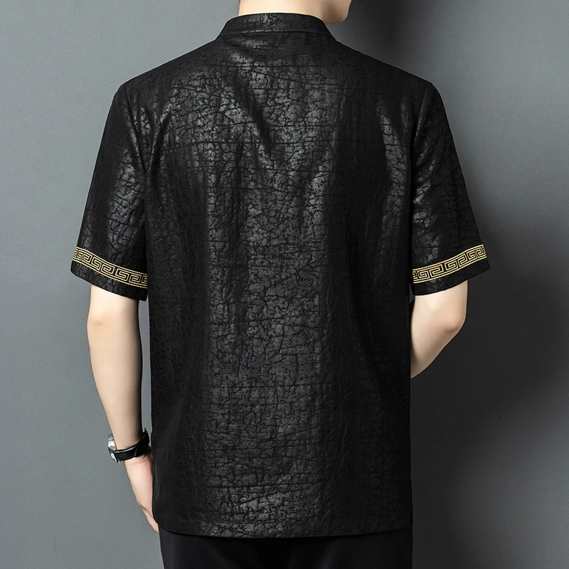 Embroidery Luxurious Tang Costume Shirts For Men Short Sleeve Summer Top Quality Natural Silk 100% Lightweight Camisas De Hombre