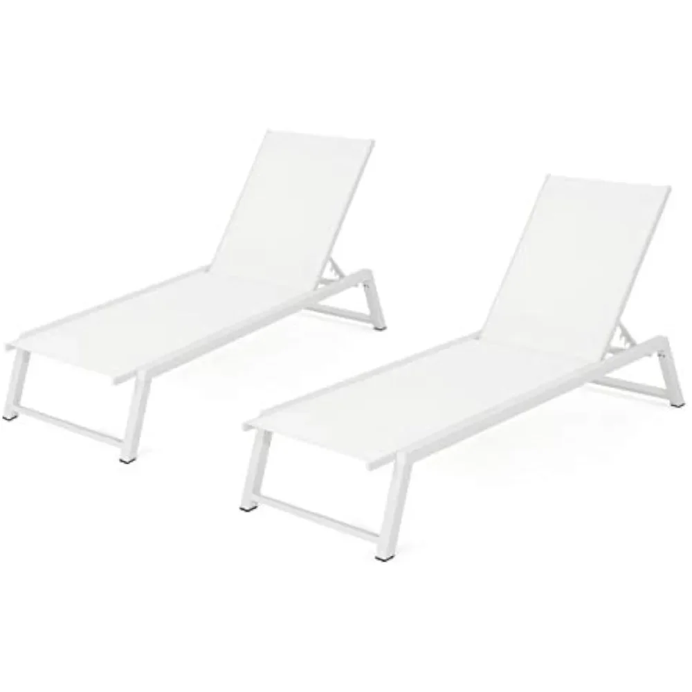 Belle Outdoor Mesh Chaise Lounges - 2-Piece Set in White Mesh and White