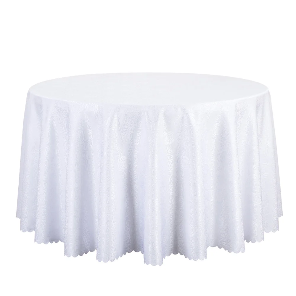 Hotel Wedding Table Cloths Polyester Jacquard Dining Table Linen Round Tablecloth Decor White Gold Red Table Covers Damask 260cm