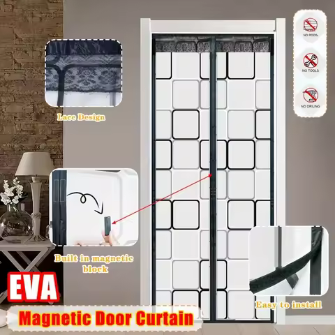 Magnetic Door Curtain No Drill Easy Install Windproof EVA Winter Thermal for Kitchen Bedroom AC Room Home Decor