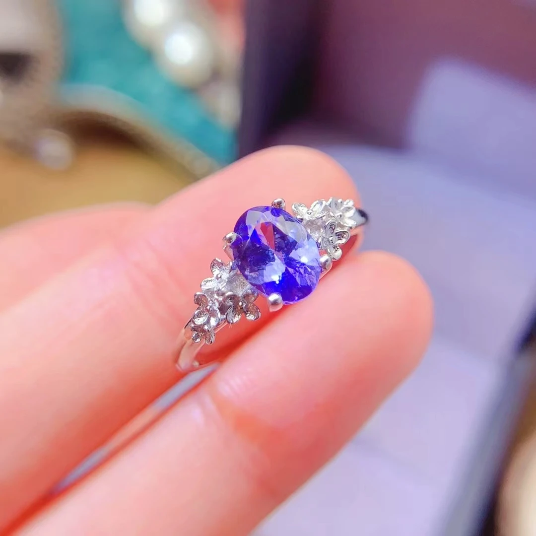 KJJEAXCMY Natural Bestseller Tanzanite Ring S925 Sterling Silver Lustrous Elegant Simple Design High-End Jewelry for Birthday