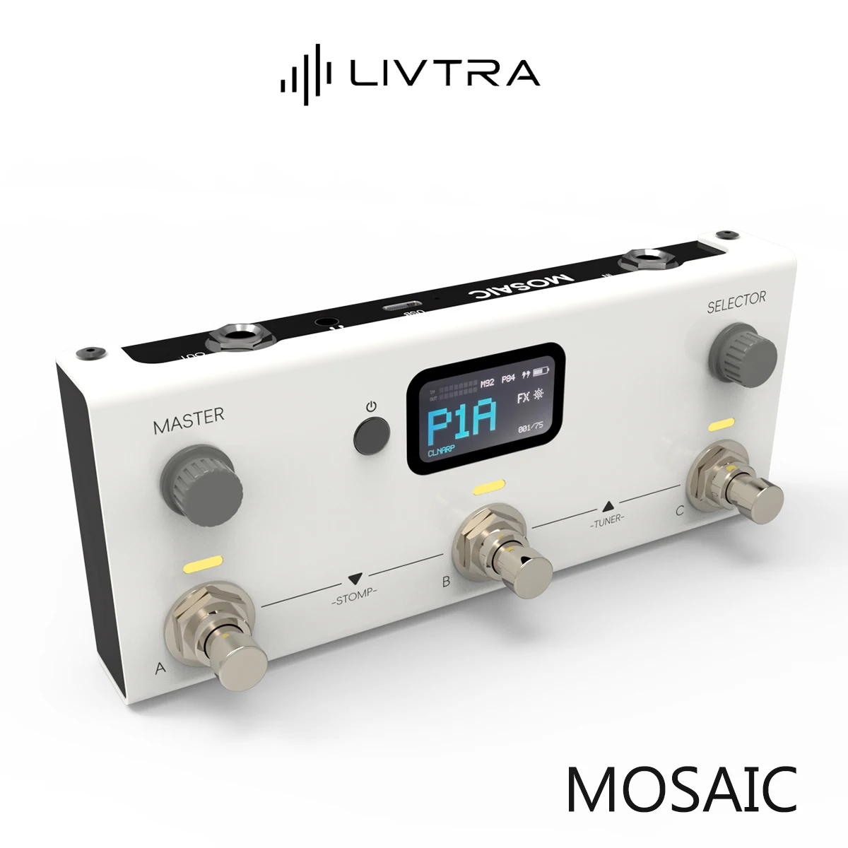 LIVTRA MOSAIC 3-Stomp Multi-FX for Guitar/Bass – 48 Factory Presets, 24bit/44.1kHz, AI Stem Separation, OTG Recording, 395g