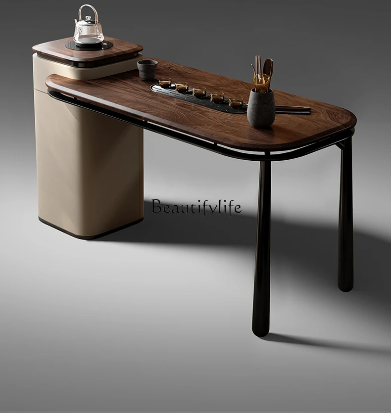 

Light Luxury Black Walnut Kung Fu Tea Table Modern Simple Small Apartment Balcony Kung Fu Tea Table