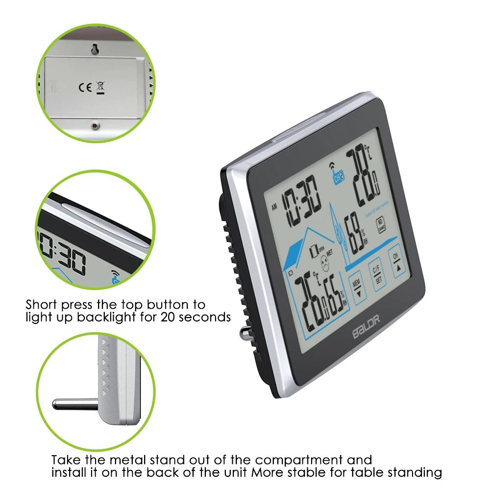 Baldr Wireless Weather Station Large Touch Screen In/outdoor Digital Hygrometer Thermometer Comfort Level Indicator Backlight