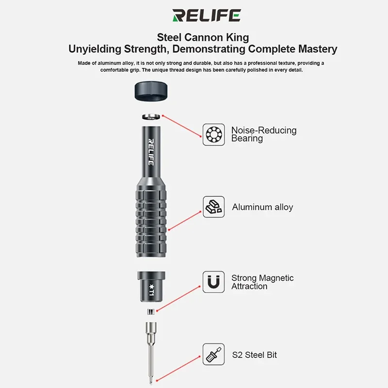 RELIFE RL-730 Steel Cannon King Disassembly Screwdriver Set Y0.6/0.8/+1.5/+2.5/T1 For Mobile Phone Disassembly Screwdriver