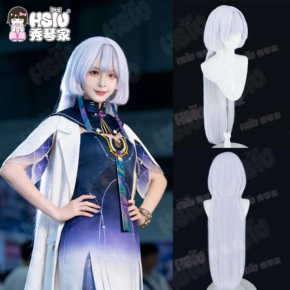 

Синтетический парик для косплея Морнье, 100 см, цвета пудрового синего, длинный парик + шапочка для парика, по мотивам игры Wuthering Waves, парик для косплея Морнье.