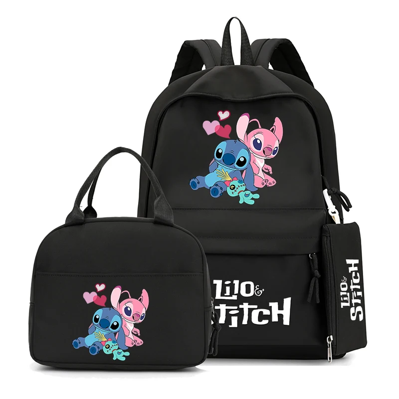 3 sztuk/zestaw plecak z motywem Stitch Disney Lilo z torbą na Lunch dla kobiet studencka torba na książki nastolatki torby szkolne wygodne zestawy