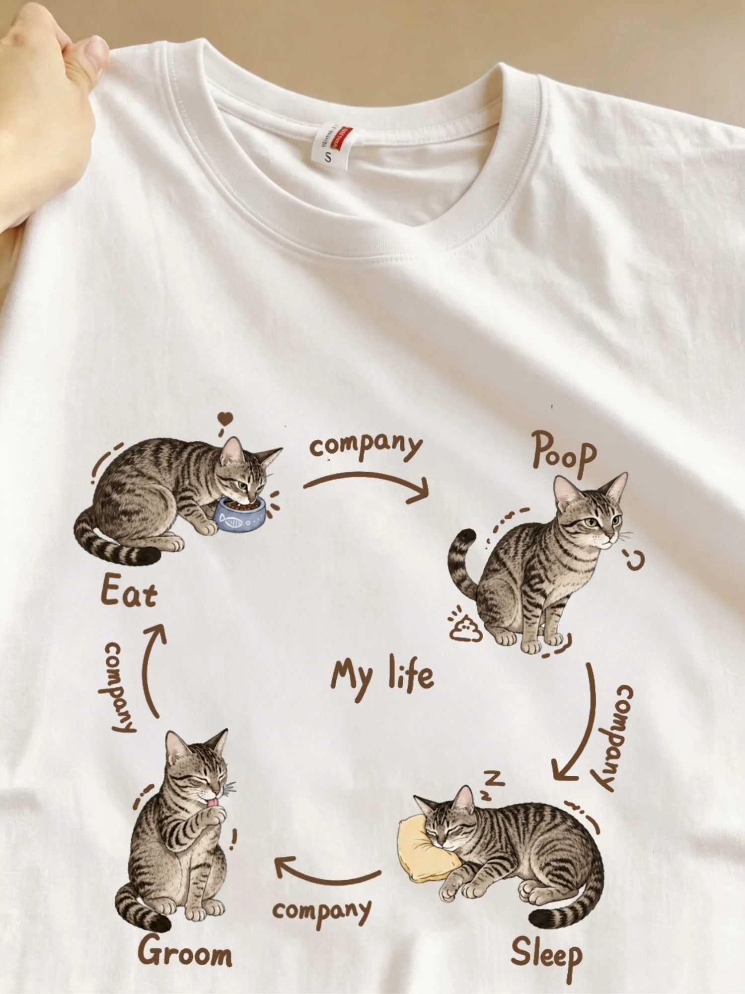 Cute Cartoon  Short Sleeve T-Shirt Unisex Breathable Cotton Casual Style Print Design Eating Drinking Urinating Theme