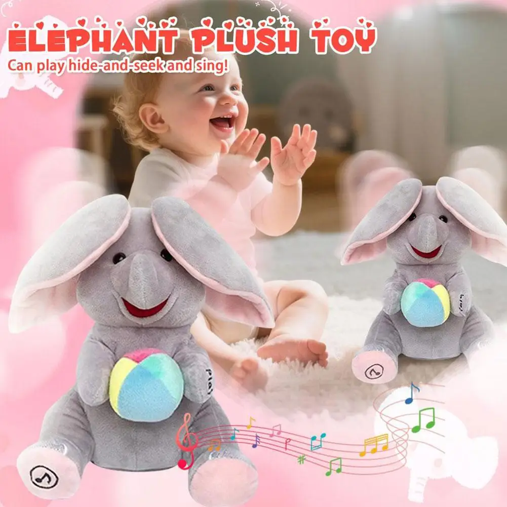 Brinquedo de pelúcia de elefante Peekaboo, brinquedo sensorial de bebê com orelhas felpudas com música, brinquedo de aprendizagem educacional macio