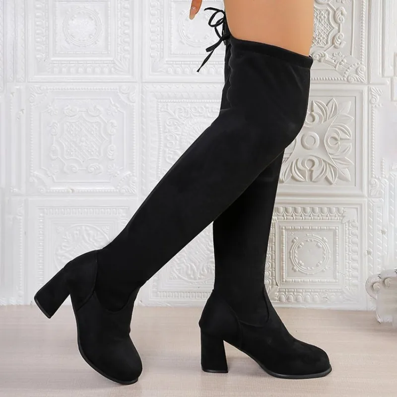 

Winter 2026 OVERThe Knee Women Boots Stretch Fabrics High Heel Slip on Shoes Pointed Toe Woman Long Boots Size Plus Size 35 - 43