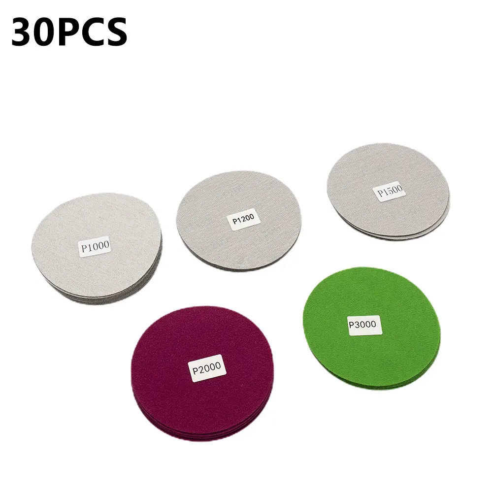 

30Pcs 125mm Wet And Dry Sanding Discs 5 Inch Hook & Loop Sandpaper 800-3000 Grit Latex Flocking High Flexibility Sandpaper