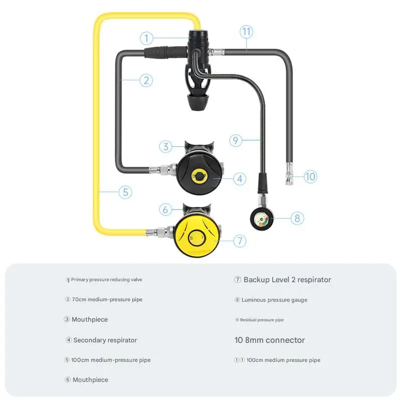 Portable Dive Regulator Kit Durable Aluminum Alloy & Nylon Braided Respiratory Regulator For All Seasons Underwater Use