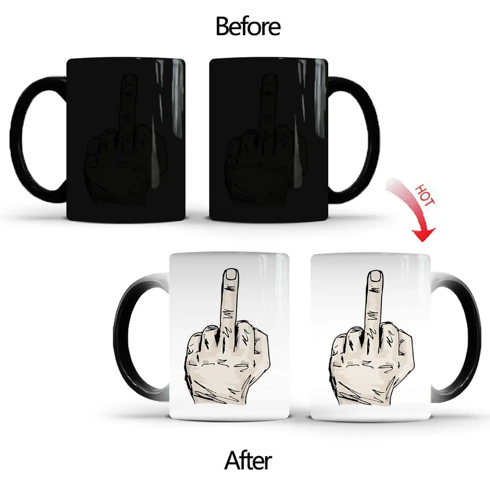 Magic Funny Middle Finger Mug Temperature Color Changing Mug Heat Sensitive Cup Coffee Tea Milk Mug