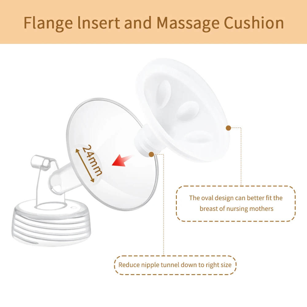2Pcs Flange Insert Massage Pad Compatible with Spectra S1 S2 Breast Pump 24mm Shields, Reduce Nipple Tunnel Down to Correct Size