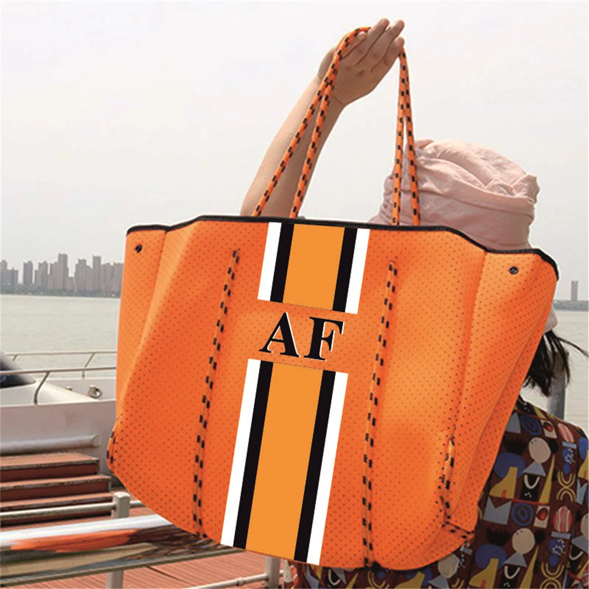 Personalized Name Spring Summer Customization Women Shoulder Bag Large Capacity Neoprene Tote Handbag Tourism Leisure Beach Bag