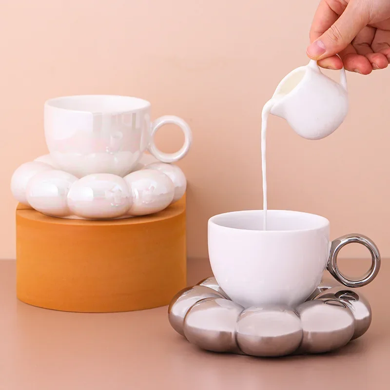 

Ceramic Cloud Coffee Mug With Sunflower Saucer Cute Coffee Milk Afternoon Tea Cup200ml
