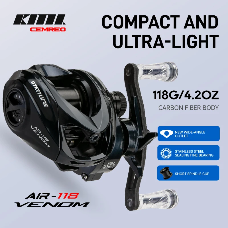 CEMREO 超軽量ベイトキャスティングリール カーボンボディ 4kg ドラグパワー マグネットブレーキシステム キャスティングリール モデルVENOM