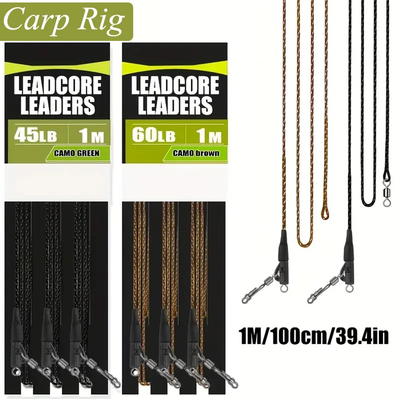 Gebrauchsfertiges, gebündeltes geflochtenes Blei-Schnur-Set zum Karpfenangeln mit schnell wechselnden, drehbaren Tackle-Armaturen, Rigtri