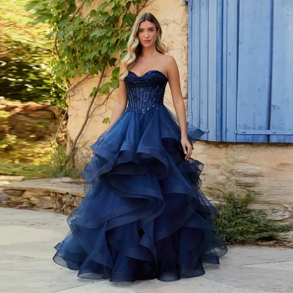 Custom Tulle Ball Gown – Voluminous Multi-Layered Lace-Embroidered Princess-Style Party and Formal Evening Gown